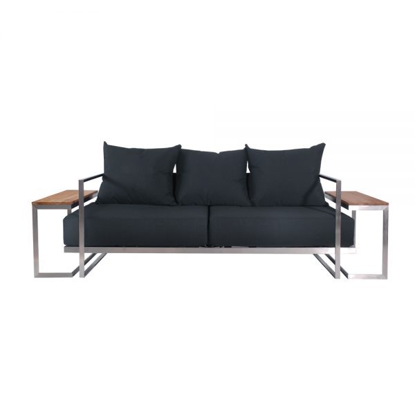 Jane Hamley Wells ABSORPTION_AS5054_A modern indoor outdoor lounge 2-Arm sofa sectional teak stainless steel frame seat cushions back pillows