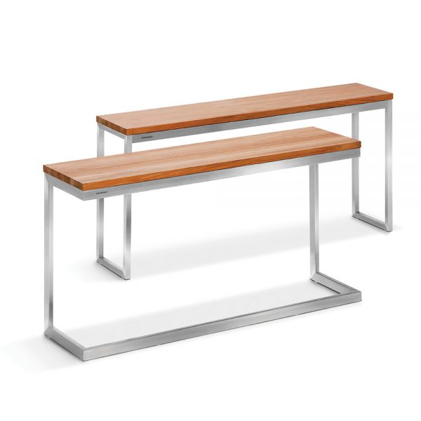 Jane Hamley Wells ABSORPTION_AS801-C_AS802 modern indoor outdoor side table teak top stainless steel group_1