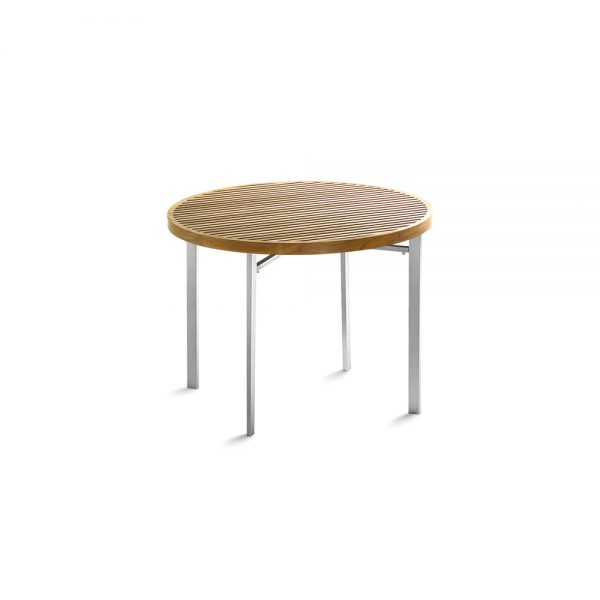 Jane Hamley Wells BEO_BO8120_A modern outdoor round side table teak top stainless steel