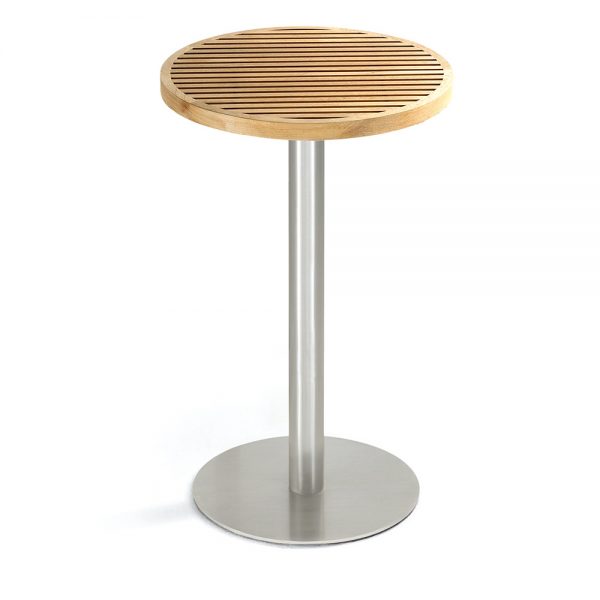 Jane Hamley Wells BEO_BO8123_A modern outdoor round high bar table teak top stainless steel
