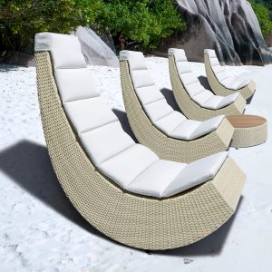 Jane Hamley Wells BIKEEZY_FLUID_DOVCLSK01_A modern all-weather pool side lounge chair wicker rattan with outdoor cushion