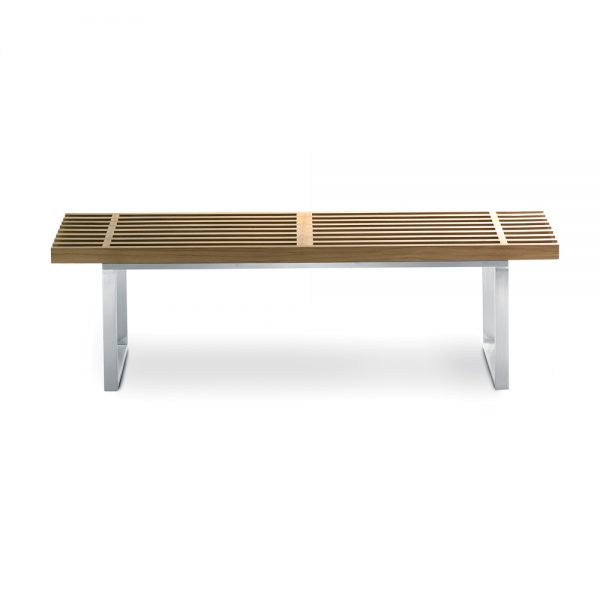 Jane Hamley Wells BOTANIC_BT3355B_A modern indoor outdoor medium bench backless teak wood stainless steel frame