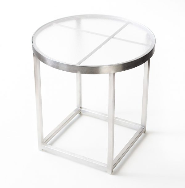 Jane Hamley Wells BOTANIC_BT8352-T_A modern indoor outdoor round side table tempered glass top stainless steel