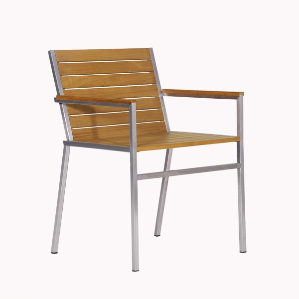 Jane Hamley Wells JAZZ_JZ9102_A modern outdoor stacking dining armchair teak and stainless steel