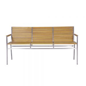 Jane Hamley Wells JAZZ_JZ9104_A modern indoor outdoor stackable 3-Seater armrest bench teak wood stainless steel frame