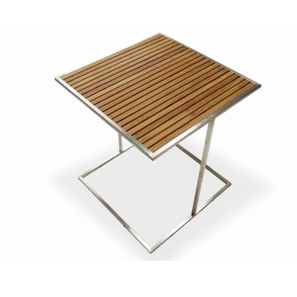 Jane Hamley Wells MU_MU8551_A modern outdoor square side table teak top stainless steel legs