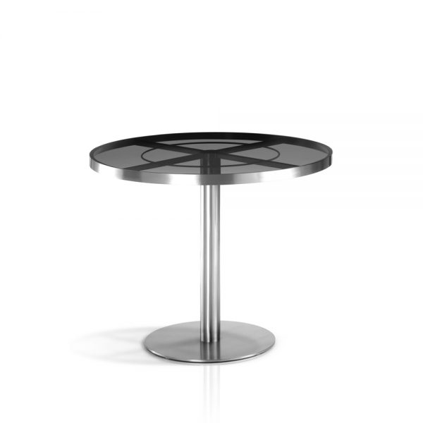 Jane Hamley Wells SUNGLASS_SU8802_A modern indoor outdoor round dining table tempered glass top stainless steel