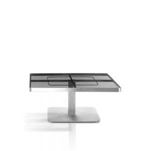 Jane Hamley Wells SUNGLASS_SU8803_A modern indoor outdoor square coffee table tempered glass top stainless steel