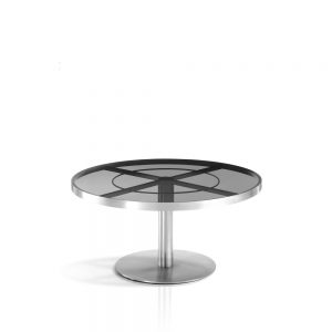 Jane Hamley Wells SUNGLASS_SU8804_A modern indoor outdoor round coffee table tempered glass top stainless steel