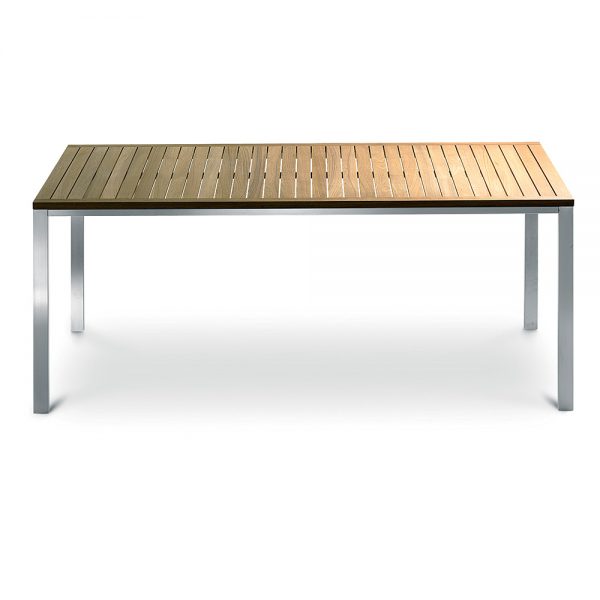 Jane Hamley Wells TAJI-TJ8003_A modern outdoor rectangle dining table teak top stainless steel legs