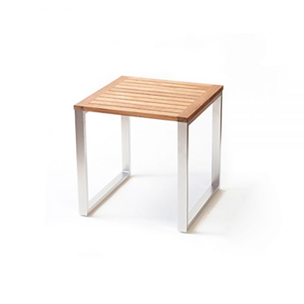 Jane Hamley Wells TAJI-TJ8021_A modern outdoor square side table teak top stainless steel legs