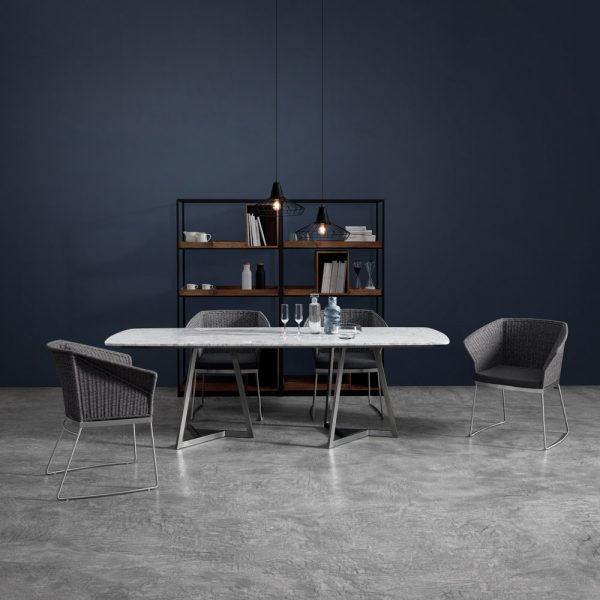 Jane Hamley Wells TRIZ_TZ8202 luxury modern rectangle dining table stone top stainless steel legs lifestyle_1