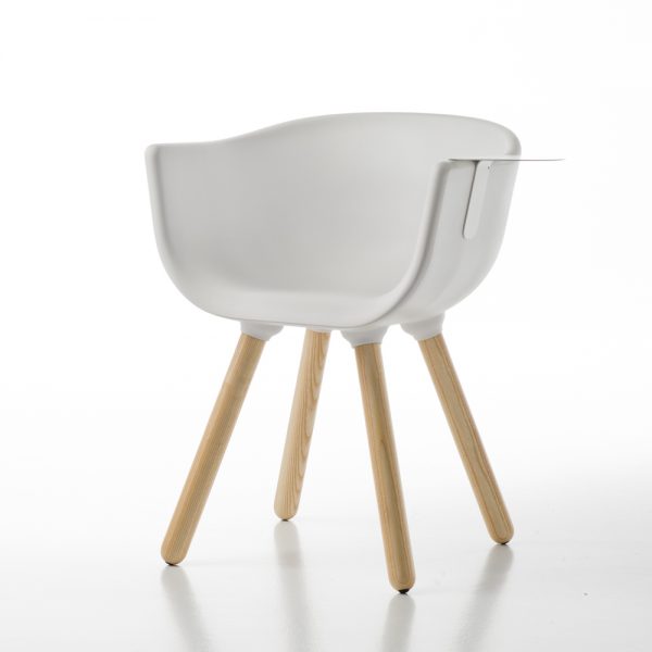 Jane Hamley Wells TULIP_SMALL-TABLE_A guest armchair with table polyurethane seat wood legs