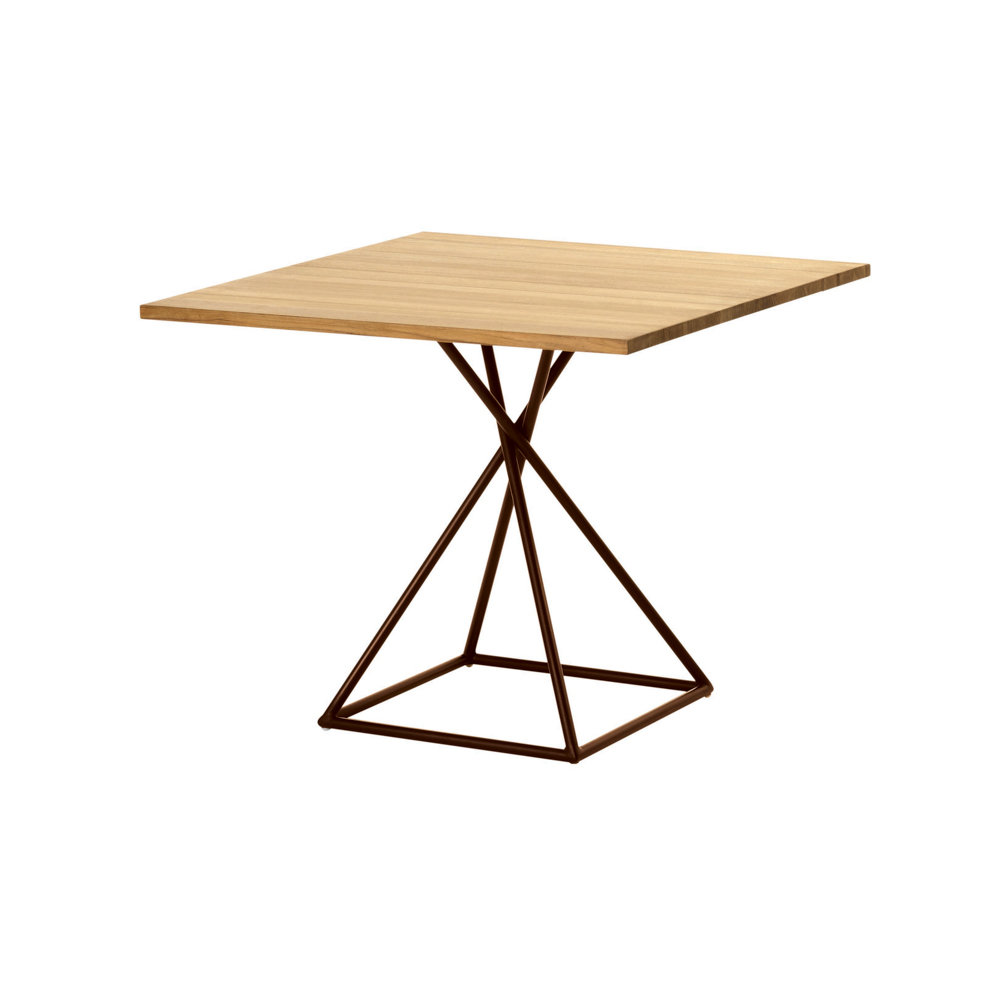 Jane Hamley Wells BB_BB8111_A modern indoor outdoor square dining table teak powder-coated bronze square base