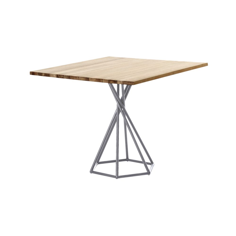 Jane Hamley Wells BB_BB8211_A modern indoor outdoor square dining table teak stainless steel hexagon base