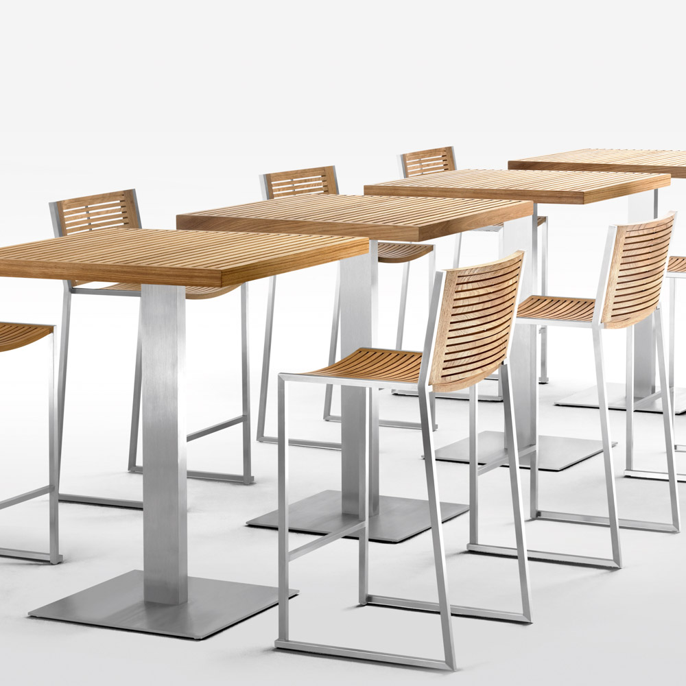 23264 Jane Hamley Wells BEO_BO8134_B modern outdoor square high bar table teak top stainless steel