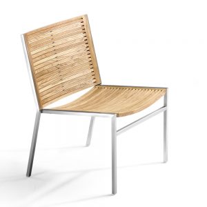 Jane Hamley Wells BEO_BO9103_A modern outdoor commercial stacking side chair teak stainless steel legs