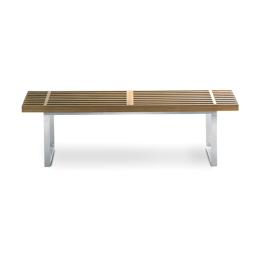 21511 Jane Hamley Wells BOTANIC_BT3355B_A modern indoor outdoor medium bench backless teak wood stainless steel frame